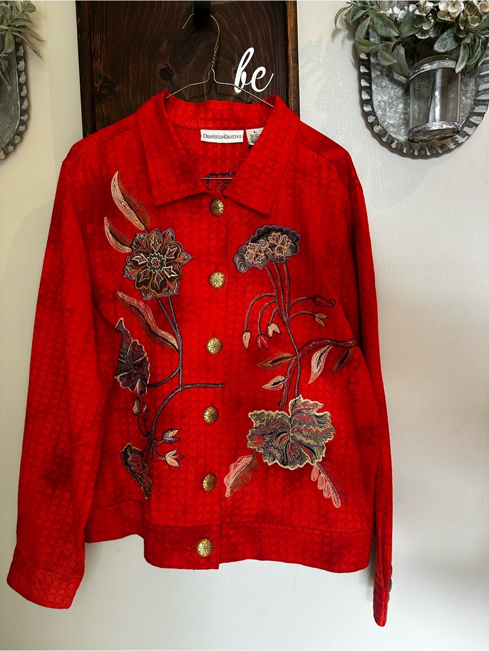 Vintage Drapers & Damons Red Embroidered Floral Blazer Jacket - L